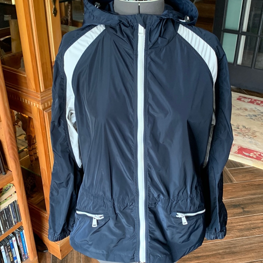 L-RL LAUREN ACTIVE vinyl Navy/white size Large.